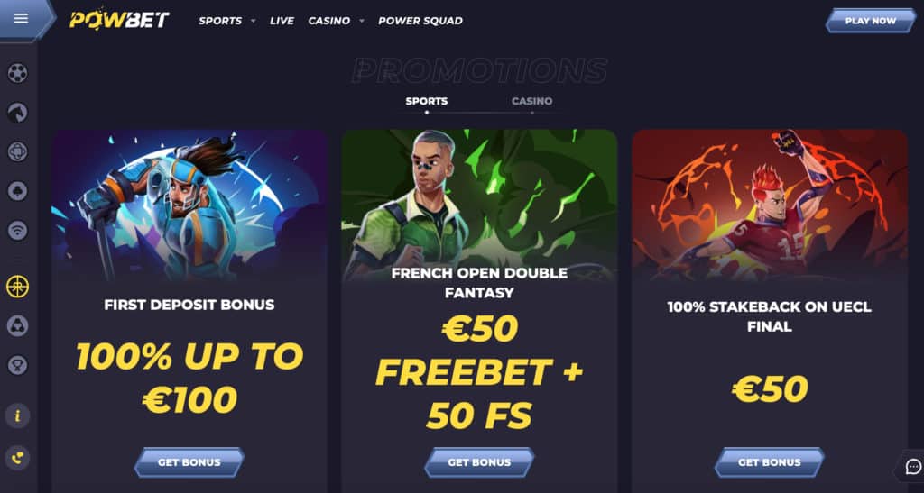 Promociones de la página de Powbet