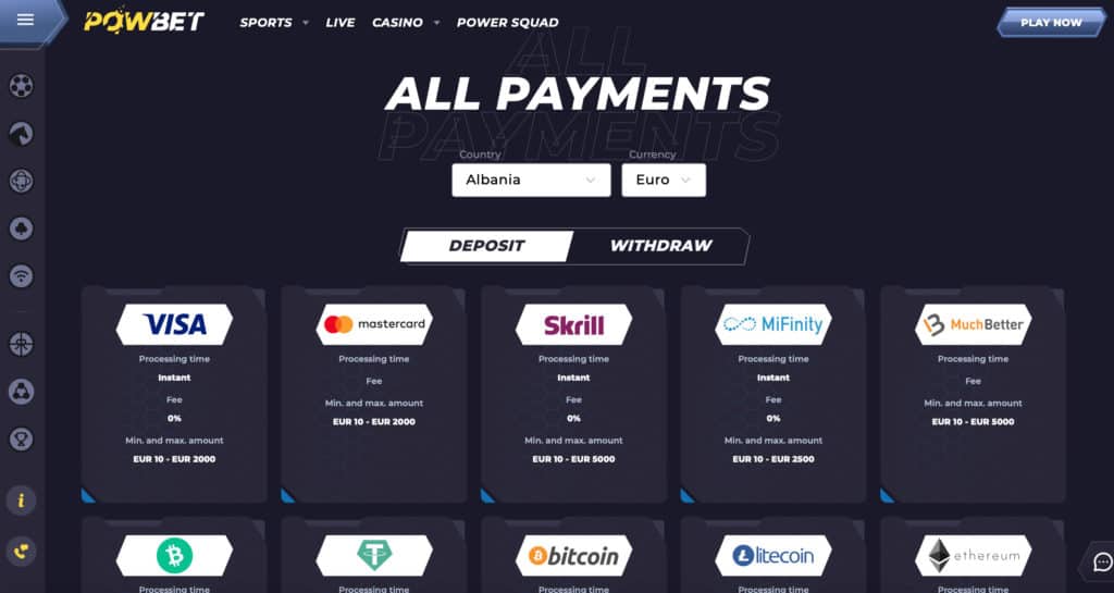 powbet payment options